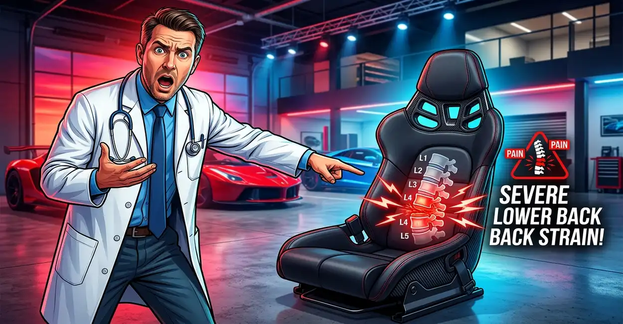 Doctor inspecting a low bucket seat while assessing the worst cars for back pain and sciatica in 2026
