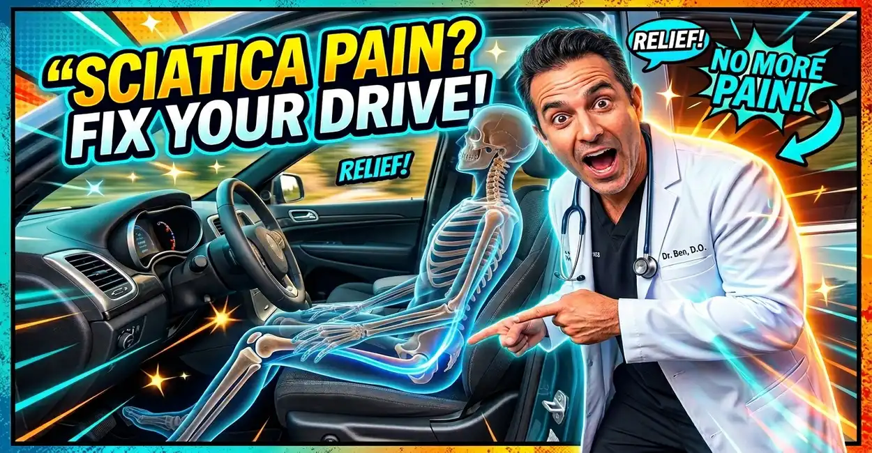 Doctor demonstrating the correct car seat position for driving with sciatica and reducing sciatic nerve pain