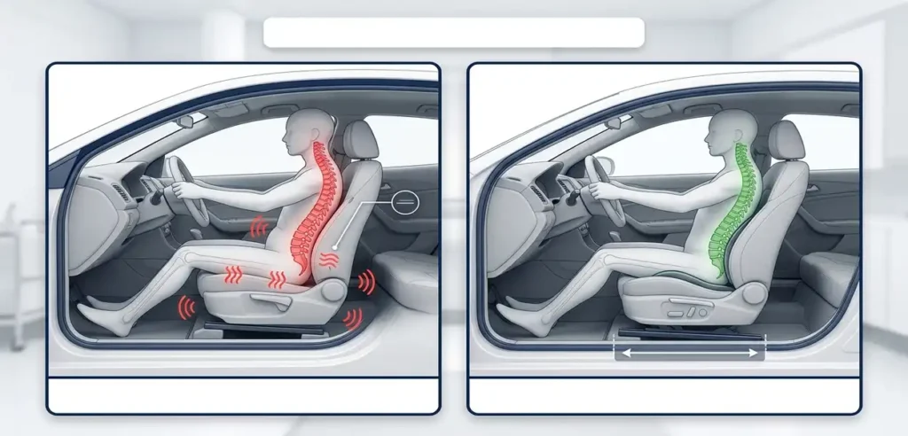 posture comparison showing one of the worst cars for your back vs. a spine-friendly seat